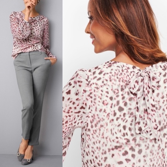 Talbots Pink Snow Leopard Popover Blouse Sz. S - Picture 1 of 15